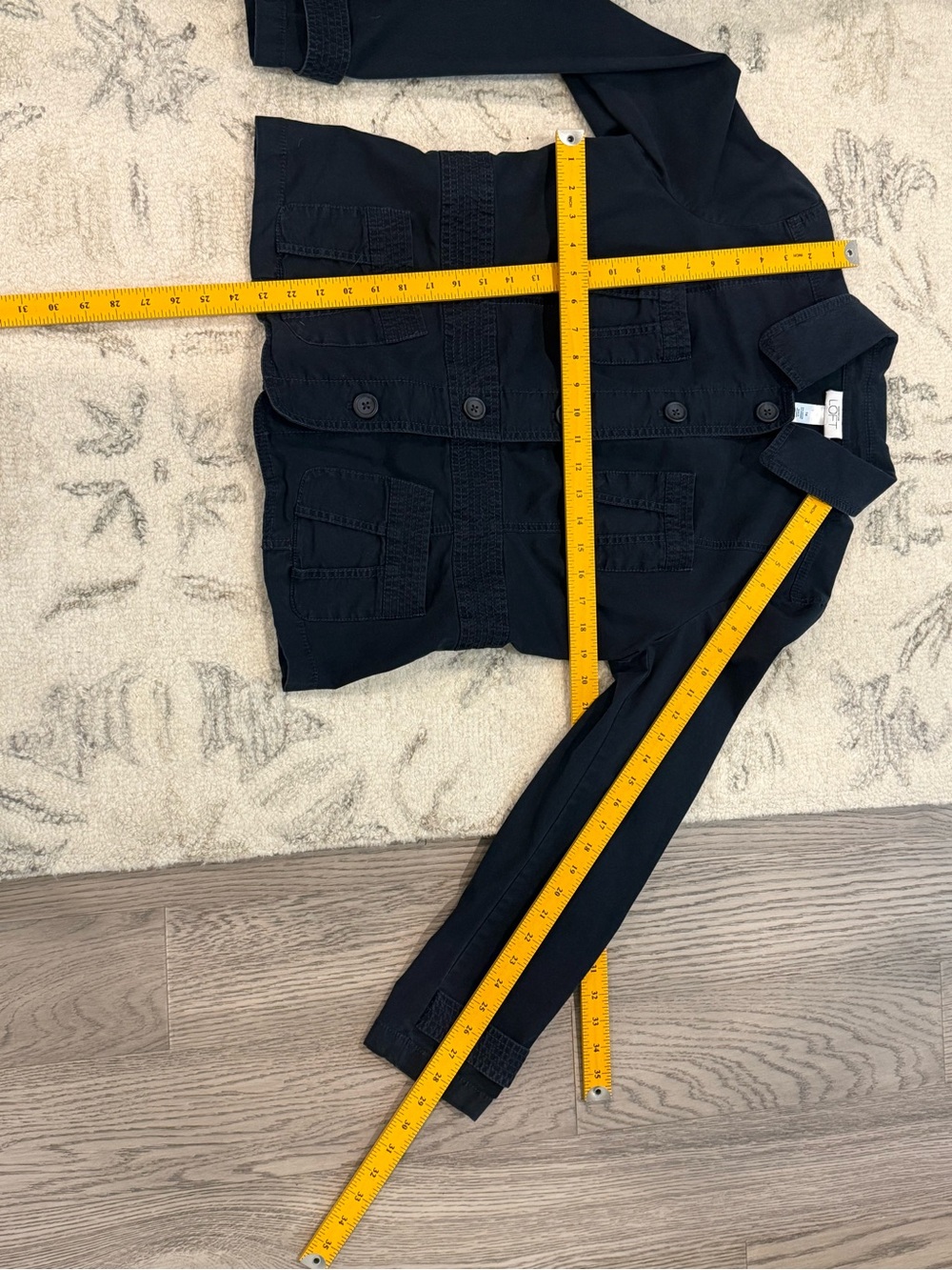 LOFT Navy Utility Safari Jacket Size 14 Cotton Stretch 4 Pocket - Picture 8 of 10